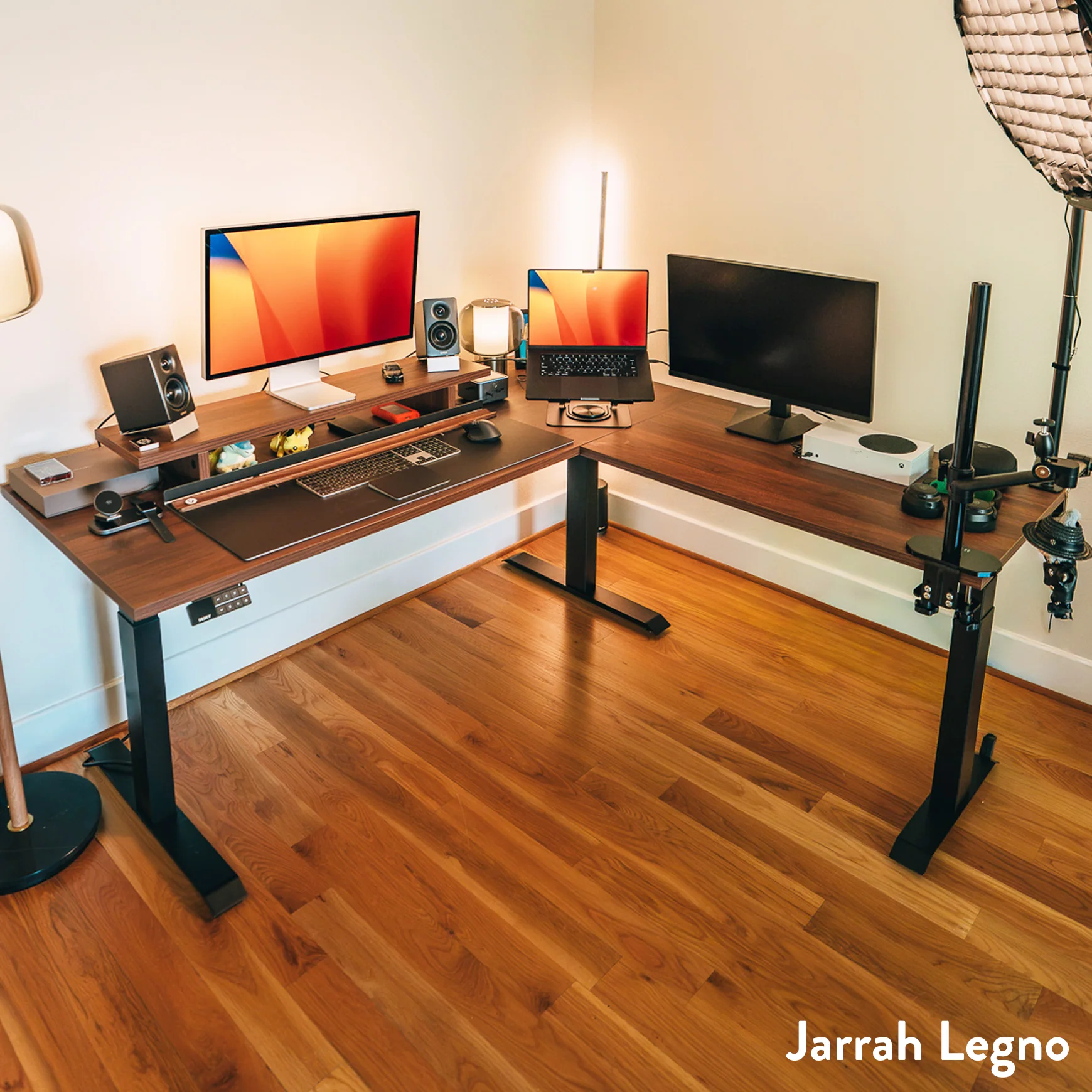Desky Eco L-Shape Melamine Sit Stand Desk - Image 3