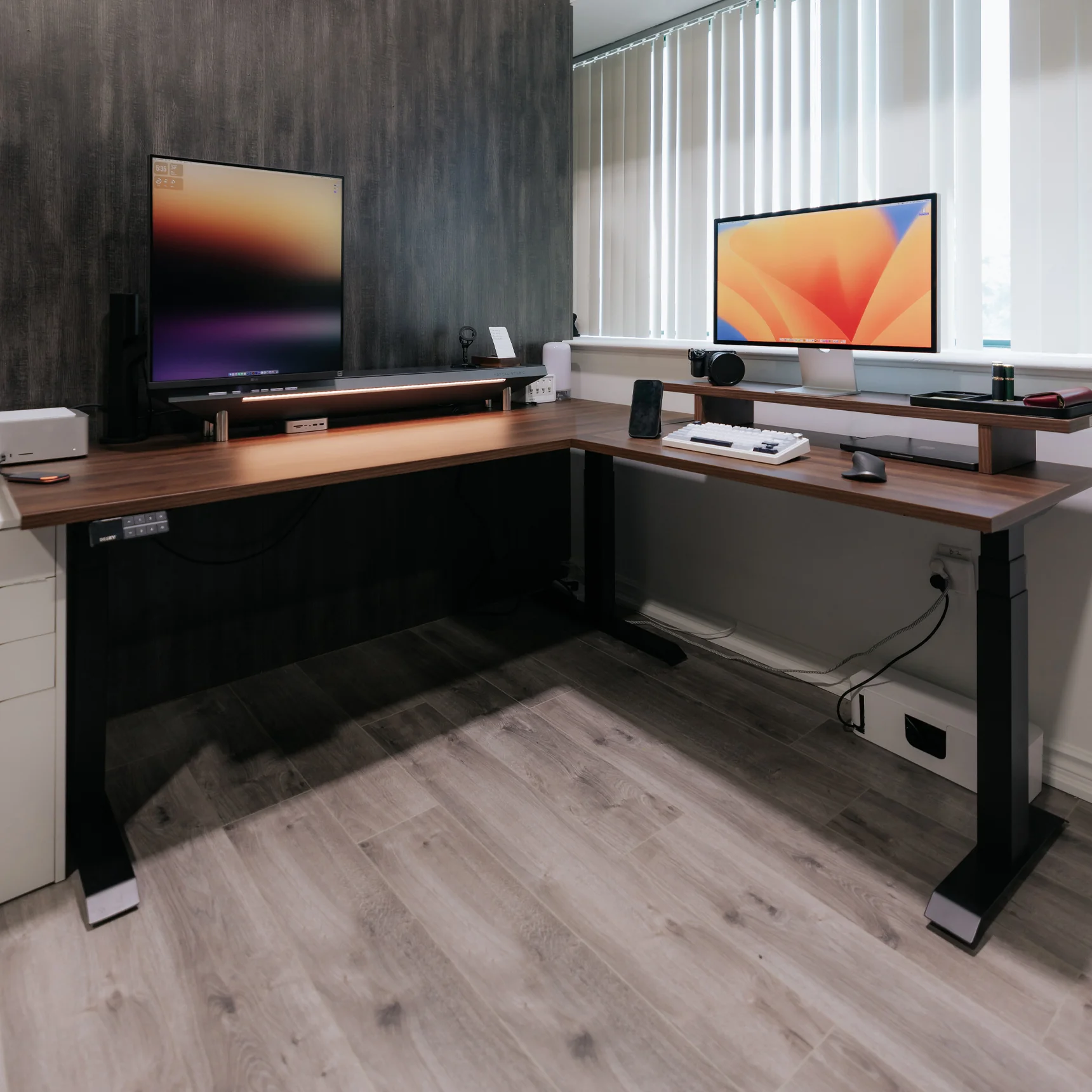 Desky Eco L-Shape Melamine Sit Stand Desk - Image 4